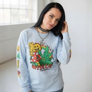 No Hours ✦ Grow Mushroom Graphic Long Sleeve Tee ✦ Light Blue Skate Core Size S